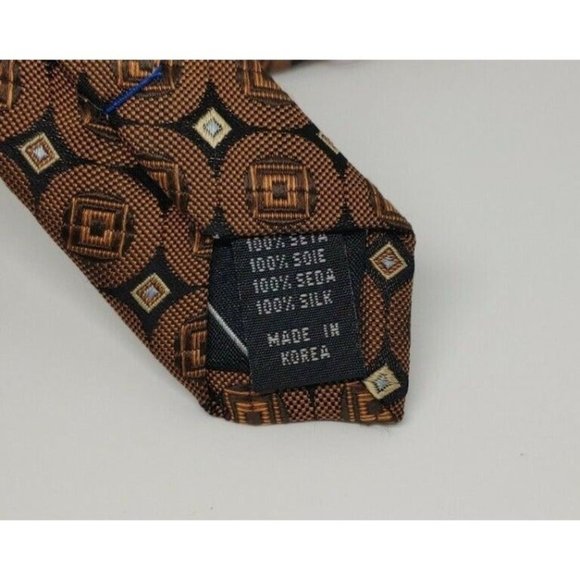 VILLINI Handmade Men's Silk Tie Brown Black Gold Geometric Square Neckwear - Picture 6 of 8